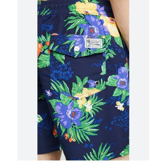Polo Ralph Lauren Swim Trunks XL Navy Floral Hawaiian Shorts 5" Inseam EUC - Picture 2 of 10
